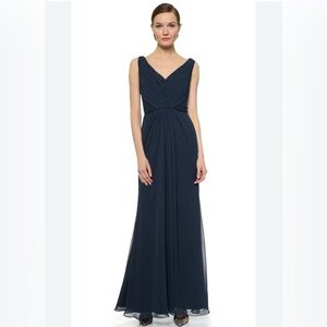 Navy MONIQUE LHUILLIER BRIDESMAIDS lace  Chiffon Gown size 8